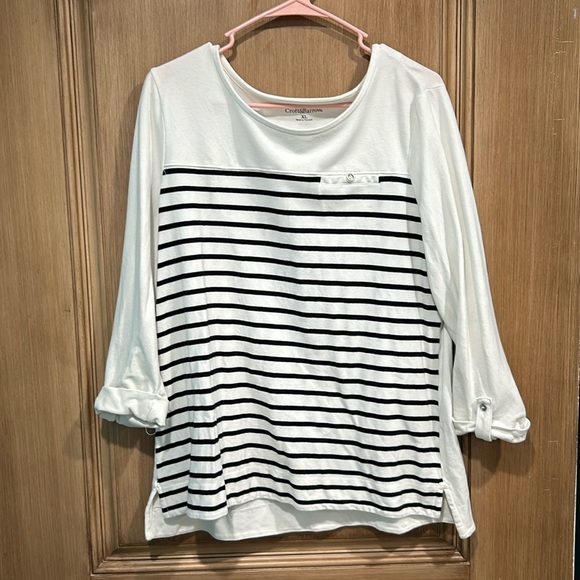 croft & barrow Tops - Croft and Barrow White with Black Stripes 3 Quarter Sleeve Size XL